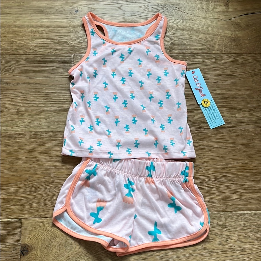 Cat & Jack Girls Flower Tank and Shorts Pajamas Set, size XS (4/5)